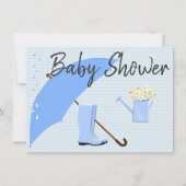 Baby-Duschen-Jungen-Blues-Regenschirm-und Einladung (Vorderseite)