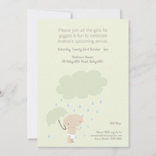 Baby-Duschen-LIMONE Regen-Gewohnheits-Party Einladung (Rückseite)