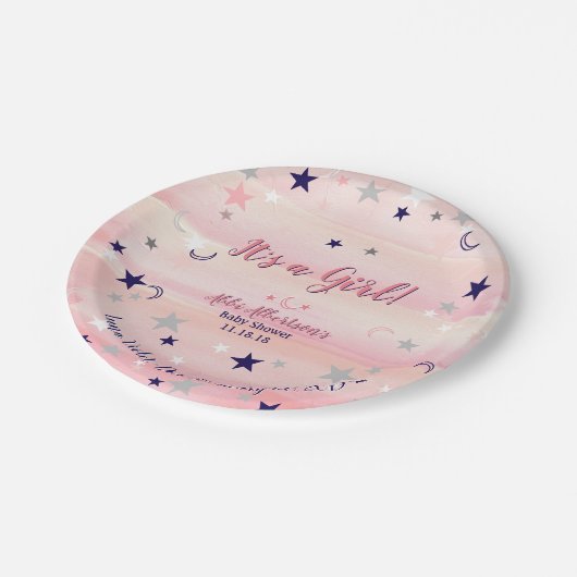 Baby-Duschen-Mädchenniedlicher rosa Pappteller (Schrägansicht)