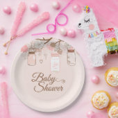 Baby-Duschen-Pappteller des rosa Weckglases Blumen Pappteller (Party)