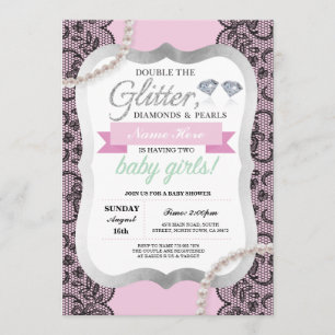 Baby-Duschen-Rosa-Glitzer-Bogen paart Mädchen Einladung