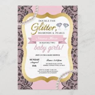 Baby-Duschen-Rosa-Glitzer-Bogen paart Mädchen Einladung