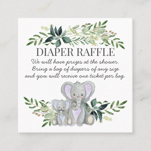 Baby-Duschen-Windelraffle-blauer Mama-Elefant Quadratische Visitenkarte (Vorderseite)