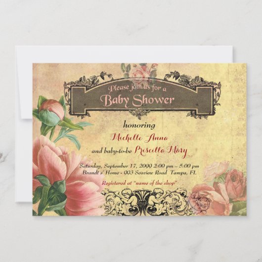 Baby-Duschenmädchen, Vintag, KunstDeko, altes Einladung (Vorderseite)