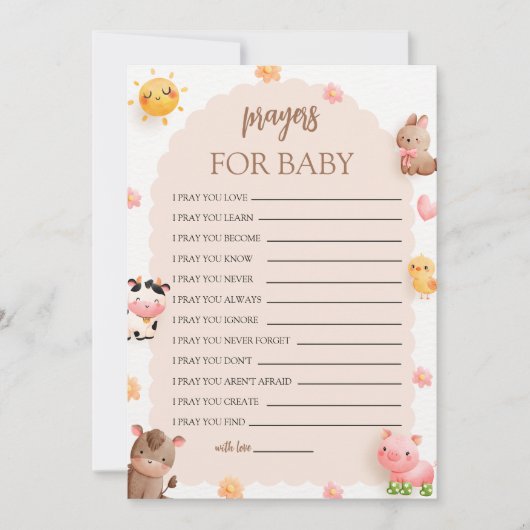 Baby-Duschgebet für Babykarten für Landtiere Einladung (Vorderseite)