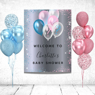 Baby Duschjunge Mädchen Blue Pink Begrüßung Poster