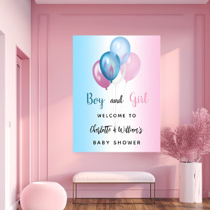 Baby Duschjunge Mädchen Blue Pink Begrüßung Poster