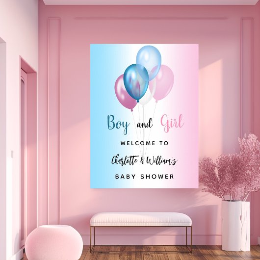 Baby Duschjunge Mädchen Blue Pink Begrüßung Poster