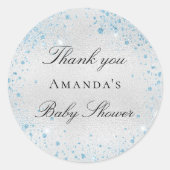 Baby Duschjunge silberblau Glitzer Danke Runder Aufkleber (Vorderseite)