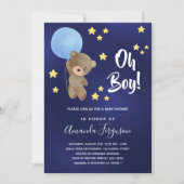 Baby Duschjunge Teddy Bär blaue Sterne Einladung (Vorderseite)