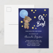 Baby Duschjunge Teddy Bär blaue Sterne Einladungspostkarte (Vorne/Hinten)