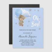 Baby Duschjunge Teddybär blaue Sterne Luxus Magneteinladung (Vorne/Hinten)
