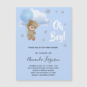 Baby Duschjunge Teddybär blaue Sterne Luxus Magneteinladung (Vorderseite)