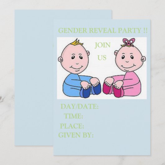 Baby-Duschkarte GENDER REVEAL Einladung (Vorne/Hinten)