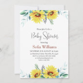 Baby Duschkarte mit Sonnenblumen. Einladung (Vorderseite)