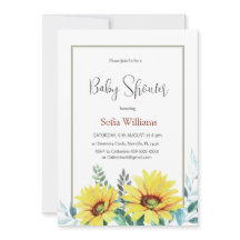 Baby Duschkarte mit Sonnenblumen.