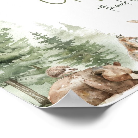 Baby-Duschkarten und Geschenkschild für Holztiere Poster (Ecke)