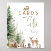 Baby-Duschkarten und Geschenkschild für Holztiere Poster (Vorne)