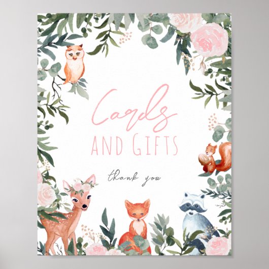 Baby-Duschkarten und Geschenkschild für Holztiere Poster (Vorne)