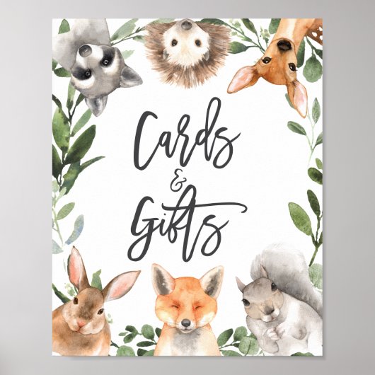 Baby-Duschkarten und Geschenkschild für Holztiere Poster (Vorne)