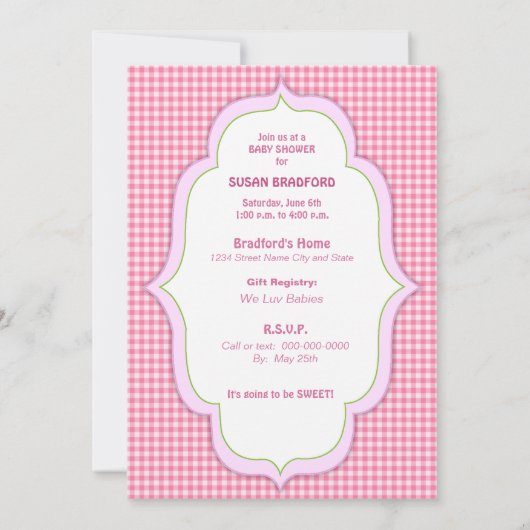 Baby-Duschknöpfe und Bows-Layers Pink Ruffles Einladung (Rückseite)