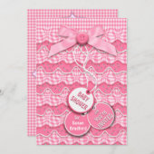 Baby-Duschknöpfe und Bows-Layers Pink Ruffles Einladung (Vorne/Hinten)
