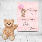Baby Duschmädchen Teddy Bär pink Silber Empfang Poster