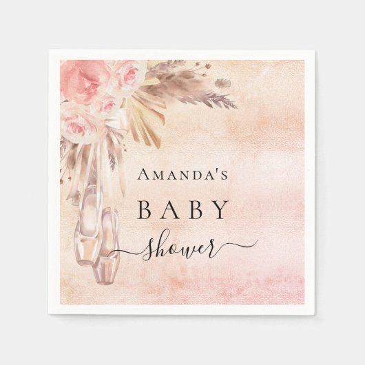 Baby Duschpampas Gras Rose goldfarbene Ballerina Serviette (Vorderseite)