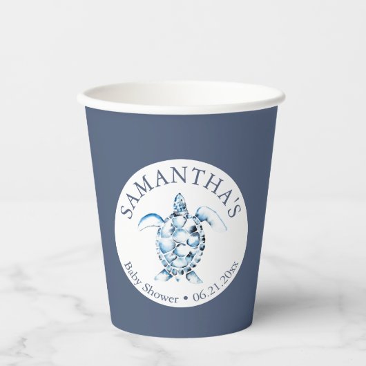 Baby Duschpapier Cups Boy Blue Sea Turtle Pappbecher (Vorderseite)