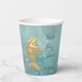 Baby Duschpapier Cups "Gold Dolphin Baby " 8 oz. Pappbecher (Vorderseite)