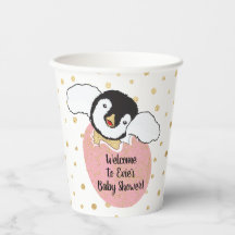 Baby Duschpapier Tassen "Gold/Pink Pinguin" 8 oz.