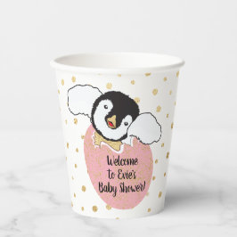 Baby Duschpapier Tassen "Gold/Pink Pinguin" 8 oz. Pappbecher