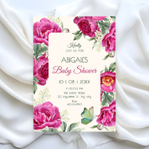 Baby-Duschparty mit rosa Blüten Einladung