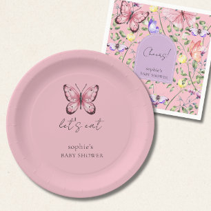 Baby-Duschparty mit rosa Schmetterling Pappteller