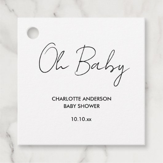 Baby Duschskript modern weiß und schwarz elegant Geschenkanhänger (Vorderseite)