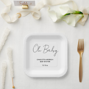 Baby Duschskript modern weiß und schwarz elegant Pappteller