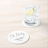 Baby Duschskript modern weiß und schwarz elegant Runder Pappuntersetzer (Vor Ort)