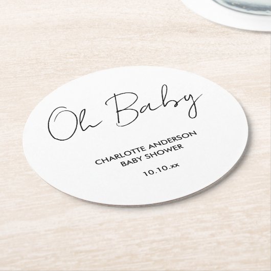 Baby Duschskript modern weiß und schwarz elegant Runder Pappuntersetzer (Angewinkelt)