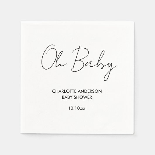 Baby Duschskript modern weiß und schwarz elegant Serviette (Vorderseite)