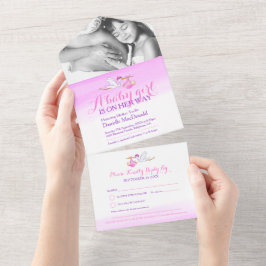 Baby Duschstort Lieferung Aquarell Rosa Foto All In One Einladung