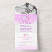 Baby Duschstort Lieferung Aquarell Rosa Foto All In One Einladung (Innen Boden)