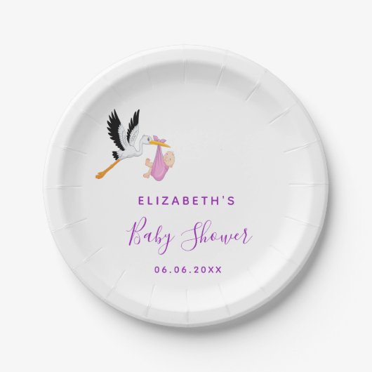 Baby Duschstorte lila Mädchen niedlich Pappteller (Vorderseite)