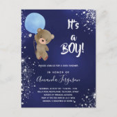 Baby Duschteddy Bärenjunge Blau Glitzer Einladungspostkarte (Vorderseite)