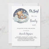 Baby Duschteddy Bärenjunge Blaue Mond Himmel Einladung (Vorderseite)