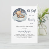 Baby Duschteddy Bärenjunge Blaue Mond Himmel Einladung (Stehend Vorderseite)