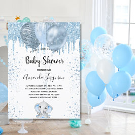 Baby Duwer Blue Glitzer Elefantenballons Einladung