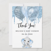 Baby Duwer Elefantenjunge Blue White Dankeschön Ka Einladung (Vorderseite)