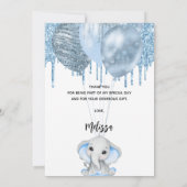 Baby Duwer Elefantenjunge Blue White Dankeschön Ka Einladung (Rückseite)