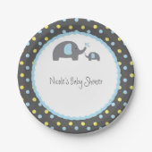 Baby Duwer Elephants Blue Gray & Yellow Pappteller (Vorderseite)