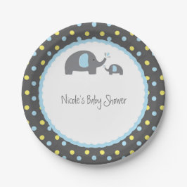 Baby Duwer Elephants Blue Gray & Yellow Pappteller